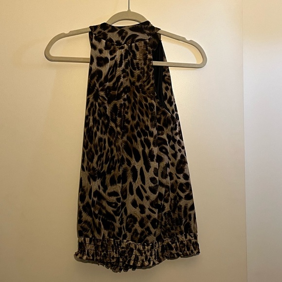 Cheetah Print High Neck Tie Bow Sleeveless Top with Elastic Bottom, Size Medium - Picture 6 of 7